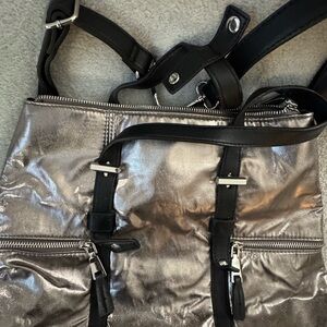 INC International Concepts Silver and Black Backpack with Modern Metallic Finish